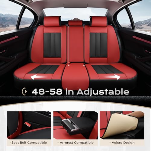 Image of Coverado Car Seat Cover, Cover for Cars Full Seat, Premium Leather, Universal Fit Waterproof Seat Protectors, Car Seat Cushion Non-Slip for Most Cars-Black Red
