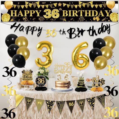 Image of 36th Birthday Decorations for Men, Black Gold 36th Party Decoration Kits