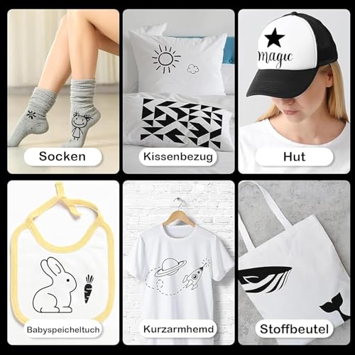 AMSNINK 6 Stück Textilstifte Waschmaschinenfest Schwarz - Dual-Tip Textilmalstifte Permanent für DIY-Projekte, Stoffmarker Set für alle Textilien – Bild 6