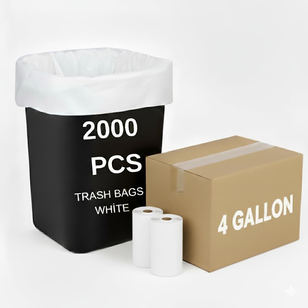2000 Pcs Trash Bags 4 Gallon, Small Clear Mini Garbage Can Bags Liners unscented, bathroom, kitchen, home cleaning supplies plastic little Glume