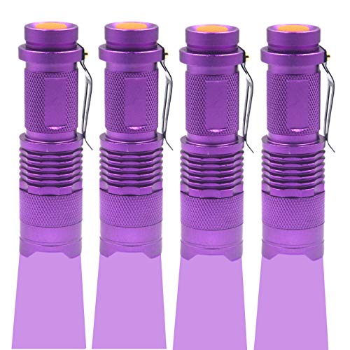 (Pack of 4) High Power Single Mode UV LED 395nm Black Light UV Flashlight, 395nm Ultraviolet Flashlight BlackLight, 395nm UV Light Blacklight Flashlight for Pets Urine Detector Light,Scorpion Light