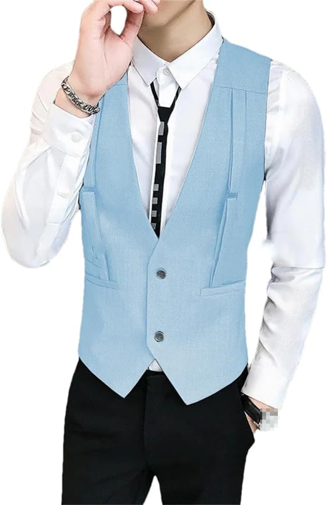 Dvbfufv Men's Slim Vest Fashion Simple Wedding Suit Vest Business Casual Vest Sleeveless Vest