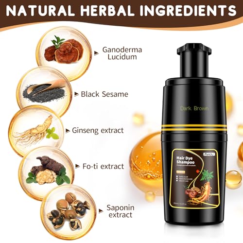 Image of IIIMEIDU Dark Brown Hair dye Shampoo 3 in 1, Natural Hair Color Shampoo for Gray Hair, Shampoo Tinte Para el Cabello for Women and Men 100% Grey Hair Coverage, 350ml