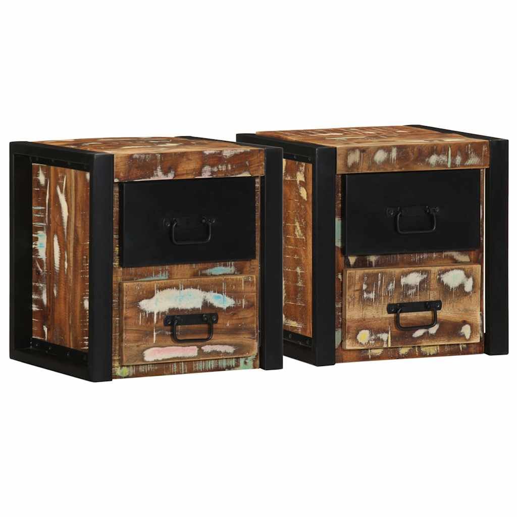Table de chevet en bois massif vieilli lot de 2 tables de nuit murales artisanales