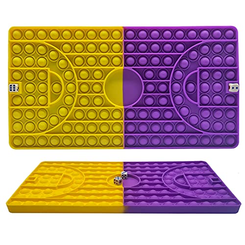 Basketball Court Pop Game Fidget Toy, Chess Board Jumbo Pop Pop Fidget Popper That Suitable for Parent-Child Time and Stress Relief Big Pop Fidgets for Girls and Kids (Yellow+Purple)