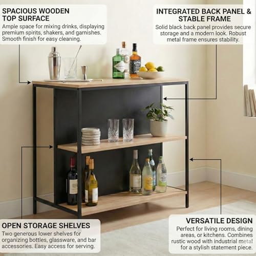 Image of FFO Modern Bedside Table with Drawer & Open Shelf, Wooden Top with Metal Frame, Compact Nightstand for Bedroom, End Table for Living Room