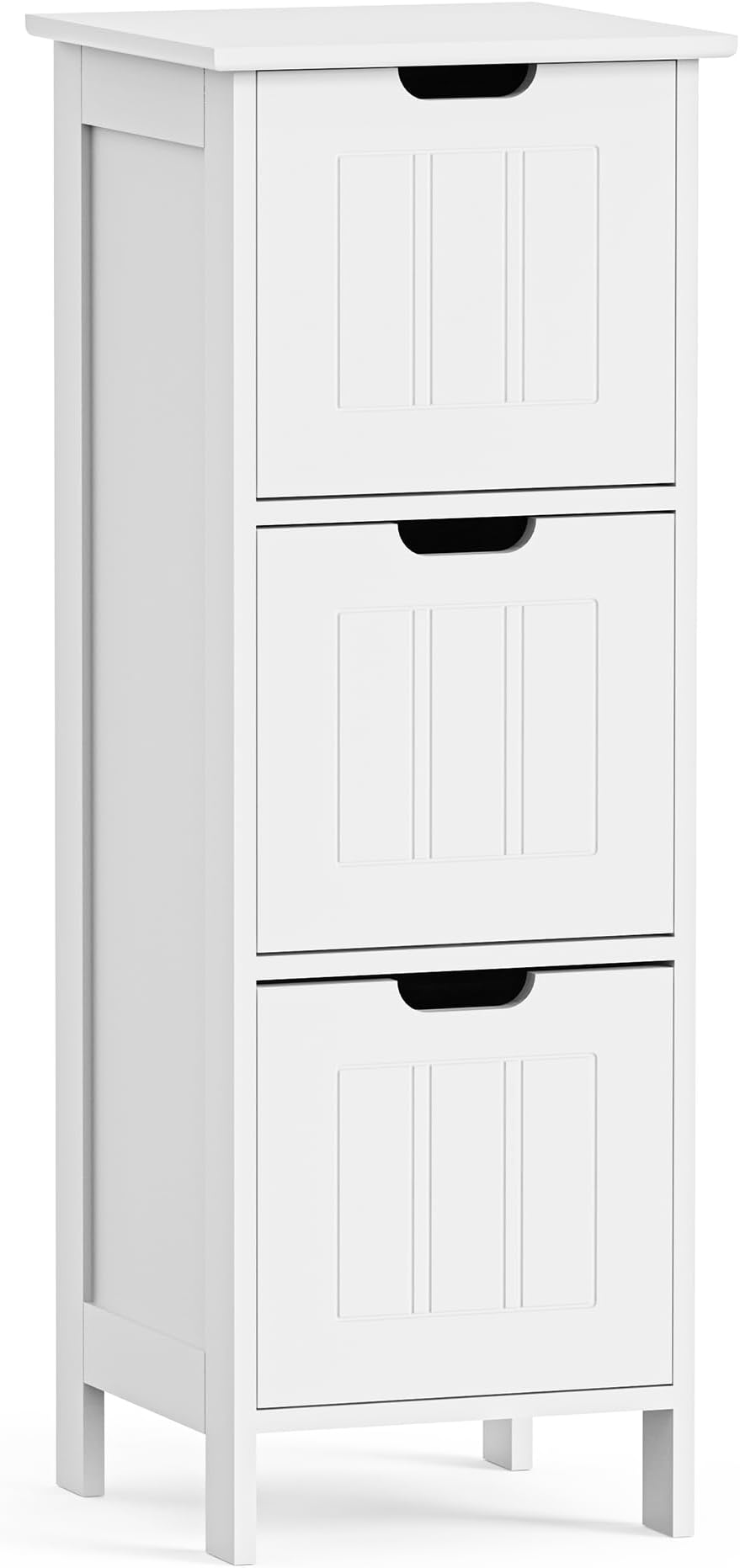 VonHaus Bathroom Storage Drawers - White Freestanding Bathroom Cabinet with 3 Drawers - Space Saving Floor Cabinet with Shaker Tongue & Groove Design - For Utility, Living Room & Kitchen - Holbrook