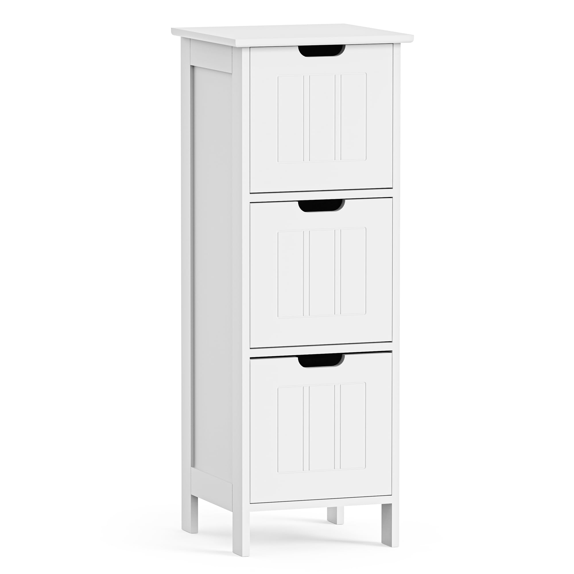 Bathroom Storage Drawers - White Freestanding Bathroom Cabinet with 3 Drawers - Space Saving Floor Cabinet with Shaker Tongue & Groove Design - For Utility, Living Room & Kitchen - Holbrook