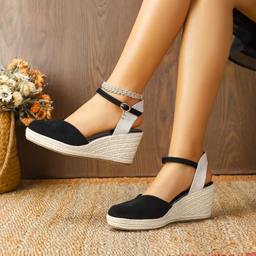 Womens Espadrilles Sandals, Closed Toe Platform for Women Adjustable Ankle Strap Casual Comfortable Wedge Sandals4