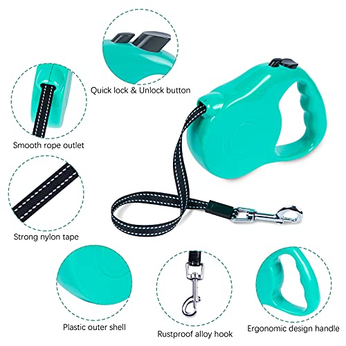 [Upgraded Version] Dunhuang Retractable Dog Leash For Small/Medium/Large Dogs Up To 33Lbs, Pet Walking Leash With Anti-Slip Handle, 16 Ft Strong Nylon Tape, One-Handed Lock & Release (Green L) #TOP3
