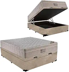 Cama Box Baú + Colchão de Molas Ensacadas - AirTech SpringPocket - Ortobom (Bege, Casal)
