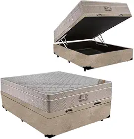 Cama Box Baú + Colchão de Molas Ensacadas - AirTech SpringPocket - Ortobom (Bege, Casal)