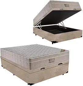 Cama Box Baú + Colchão de Molas Ensacadas - AirTech SpringPocket - Ortobom (Bege, Casal)