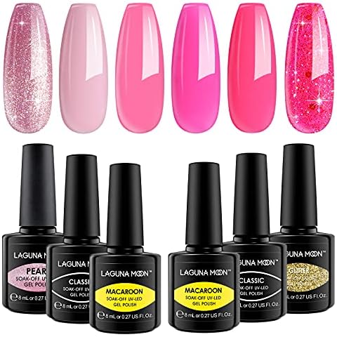 Lagunamoon Gel Nail Polish Set of 6 Hot Pink Colors, Soak Off Gel Polishes for Long-lasting & Smooth Finish, Easy-to-use Gel Nail Kit for Salon Quality DIY Manicure at Home Cover