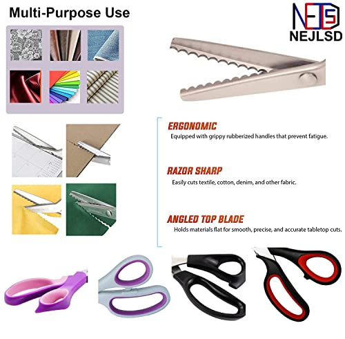 Nejlsd Pinking Shears For Fabric Scalloped 5Mm, Stainless Dressmaking Sewing Scissors Steel Handled Professional Zig Zag Fabric Craft Scissors 9.3 Inch (Purple) #TOP1