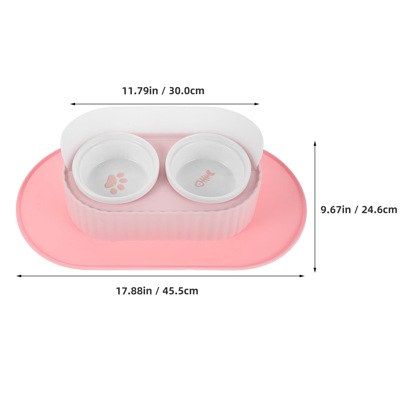 Lurrose Gamelle Surélevée pour Chat en Céramique 350 ML Double Bol avec Support Antidérapant et Tapis Imperméable pour Nourriture et Eau Bol pour Chat en Céramique Ensemble 1 Pièce