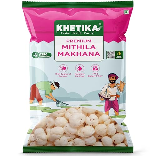 Image of Khetika Premium Mithila Makhana 100g | Dry Fruits in Fresh, Raw Foxnuts, Phool Makhana for Prasadam, Premium Lotus Puffs Seeds, Rich in Calcium, Natural & Crunchy, Fit for Fasting, Direct from Farm