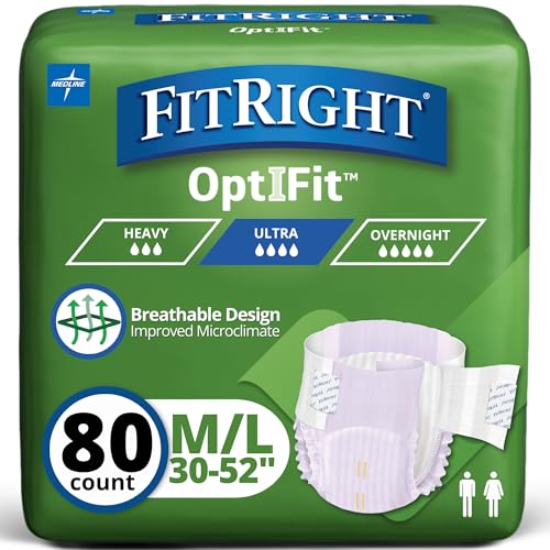Image of FitRight Stretch Ultra Adult Briefs, Disposable Incontinence Diapers with Tabs, Heavy Absorbency, Medium /Regular 30 inch-52 inch, 4 Packs of 20 (80 Total)