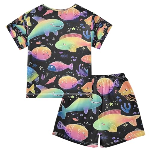 senya Cute Glowing Fish Summer Pajamas Set Short Cotton Sleepwear 2 Piece2