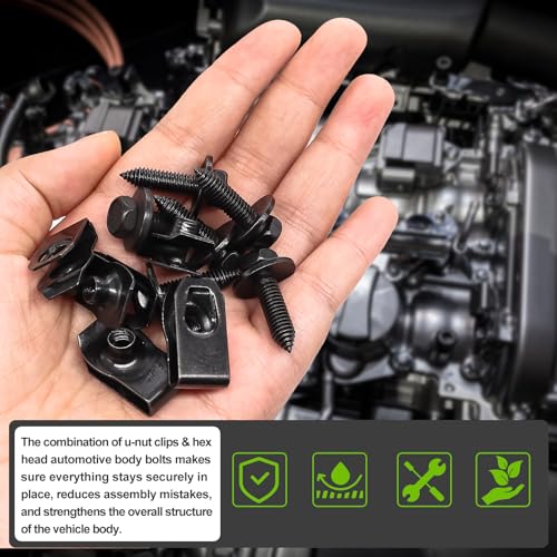 mxuteuk 50pcs 14 u-nut clips amp hex head automotive body fender bolts kitfor most cars fenderengine undertray cover engine cover amp bumper fender liner