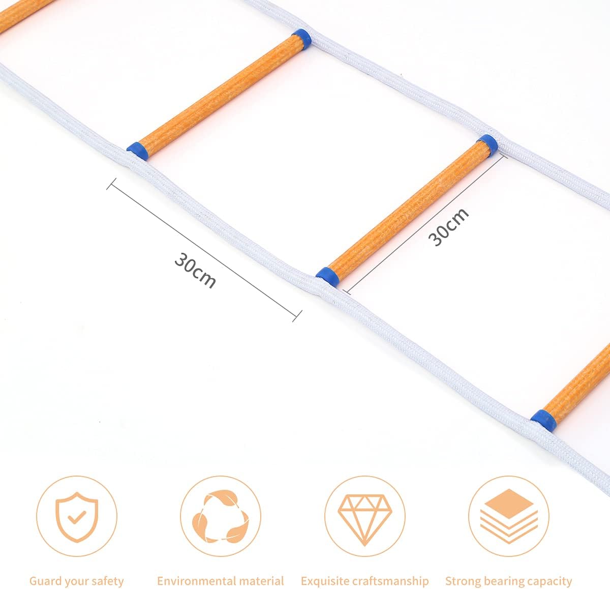 5M 16 FT Emergency Fire Escape Ladder Flame Resistant Safety Rope Escape Ladder with 2 Hook Carabiners for Kids and Adults Fast to Deploy Sturdy and Strong Portable and Reusable, Tested to 2000 Pounds - - 