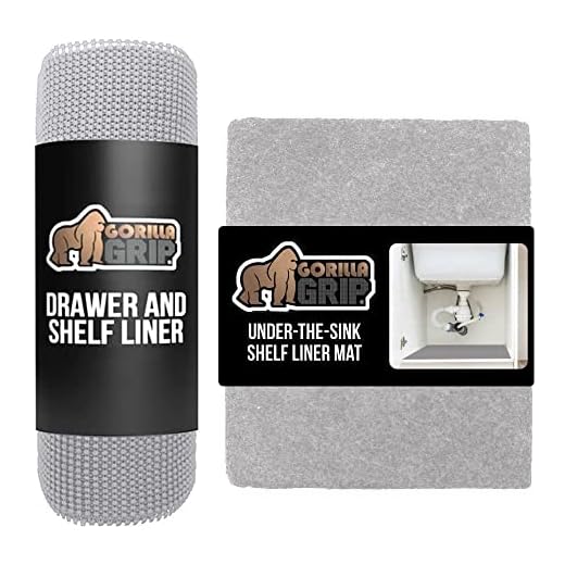 Gorilla Grip Drawer Liner and Under Sink Mat, Drawer Liner Size 12 in x 20 FT in Light Gray, Non Adhesive, Under Sink Mat Size 24x30 in Light Gray, 2 Item Bundle