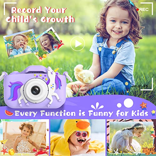 Dwfit Upgrade Selfie Kids Camera, Christmas Birthday Gifts For Boys Girls Age 3-12, Hd Kids Digital Video Cameras For Toddler With Cartoon Soft Silicone Cover, Portable Toy For 3 4 5 6 7 8 Years Old #TOP1