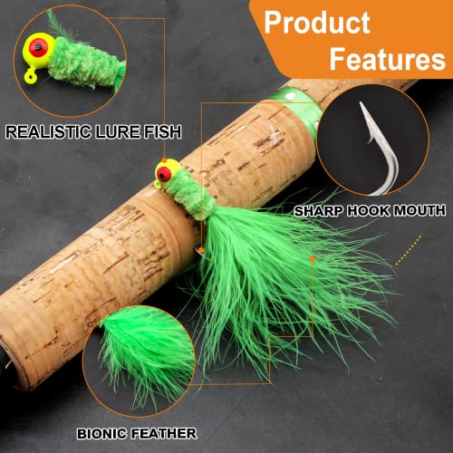 Ghanneey 20pcs Crappie jig Head Fishing Jigs Kit Marabou Feather Fishing Lure Hook for Saltwater Freshwater Bass Sunfish Fishing - Thumbnail 4