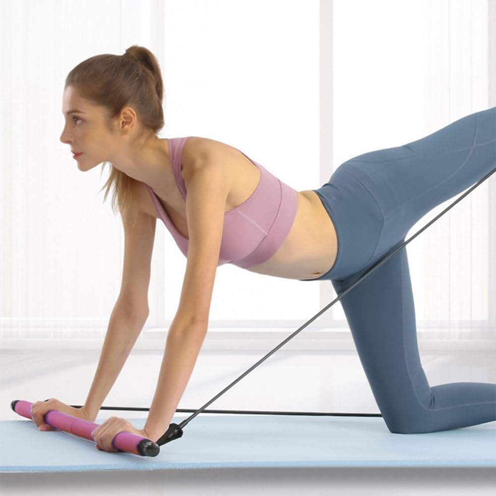 Kit de barre de pilates avec bande de résistance, bandes de résistance portable, barre de Pilates pour la maison et la salle de sport, bodybuilding, yoga, pilates bâton avec dragonne pour les pieds