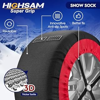 Calze da Neve Omologate Italia EN 16662-1,Catene da neve tessili omologate e ad alta sicurezza - Kit di 2 catene per auto + guanti (Rosso Nero, XL)