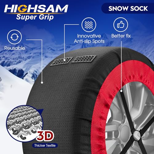 highsam SUPER Grip Snow Socks, Schneeketten Textile für Autos, EN 16662-1 Zertifizierung- 2er Set Schneesocken Anfahrhilfe, Größe L