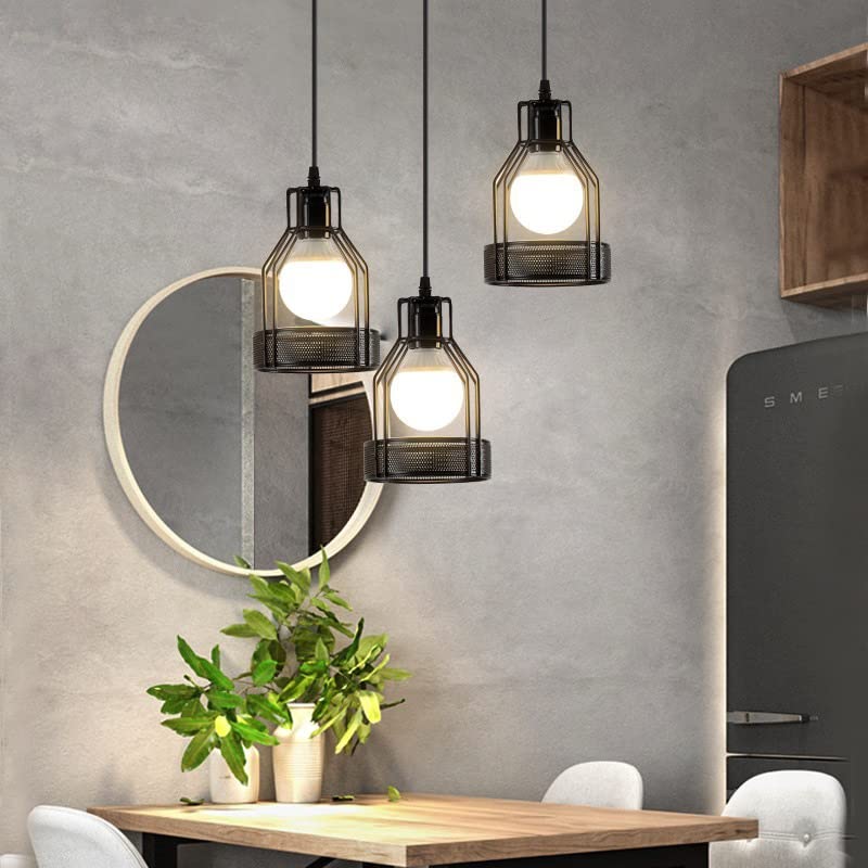 Lámpara industrial retro de un cabezal con lámpara de jaula negra colgante 6