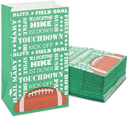 Football Party Favor Bags for Kids Sports Birthday Supplies (Green, 36 Pack)