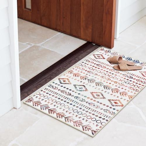 Lahome Boho Moroccan Throw Rug,Washable Black White 2x3 Entryway Rug Non Slip,Low-Pile Soft Bath Mat Rustic Tribal Kitchen Farmhouse Rugs for Entry Front Door (2x3ft) Black/White 2x3