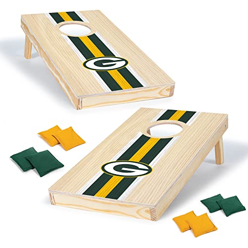 Wild Sports NFL Football Green Bay Packers 1' x 2' Travel Size Solid Wood Cornhole Set with Direct Print HD Team Graphics – Great Gift for Any Sports Fan! Bean Bag Toss Family Games for Outdoor Play
