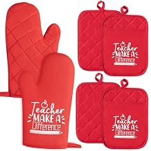 6Pcs Cotton Oven Mitts Pot Holders Teacher Appreciation Week Gift for Women Men Teacher Make a Difference Pocket Potholder Baking Gloves Thank You Teachers Gifts for Back to School Graduation