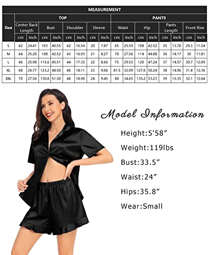 Swomog Silk Pajamas For Women Ruffle Shorts Pj Set Summer Satin Pajama Two Piece Soft Sleepwear Black #TOP6