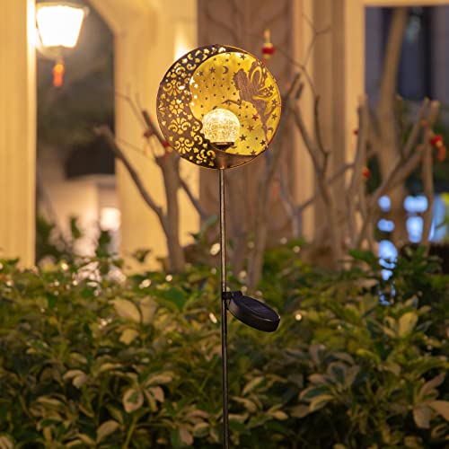 Tryme Garden Solar Lights Fairy Moon Star Glass Globe Pathway Stake Light Metal Angel Decor, Outdoor Decorative Lights Waterproof For Walkway, Yard, Lawn, Patio Or Courtyard (Warm White) #TOP3