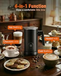 2026 4-in-1 Electric Milk Frother, Automatic Milk with Hot Froth, Heat Milk, Cold Froth & Hot Chocolate Modes and Large Capacity, Magnetic Foam Technology Coffee Frother for Latte & Cappuccino