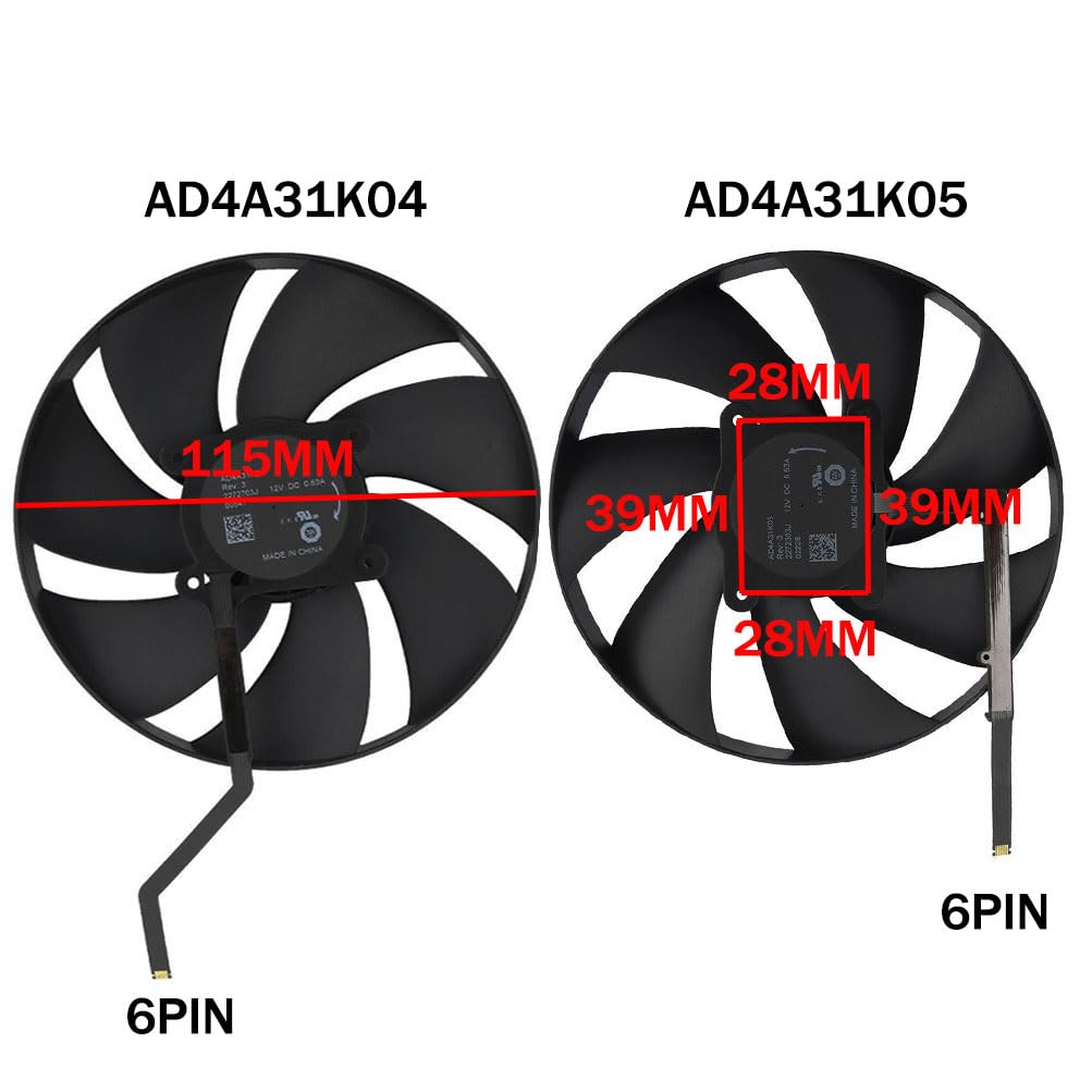 AD4A31K04 AD4A31K05 115mm 12V 0.63A 6 Pin Graphics Card Cooling Fan Replacement for NVIDIA RTX 4080 4090 Founders Edition Video Card Cooler Fans (2PC)