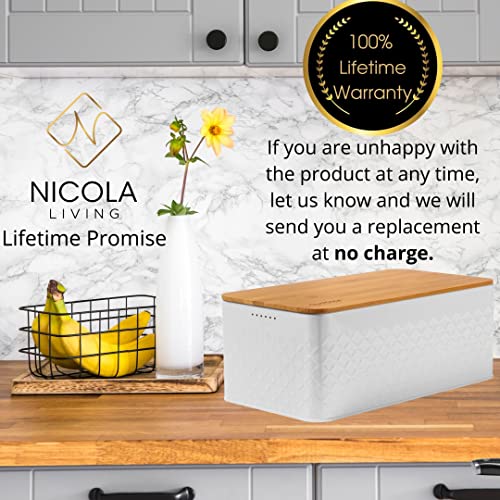 White Bread Box For Kitchen Countertop - Bread Box With Bamboo Wood Cutting Board Lid - Farmhouse White Bread Boxes - Metal Large Bread Box Modern Style To Extend Freshness - Bread Storage Container #TOP6