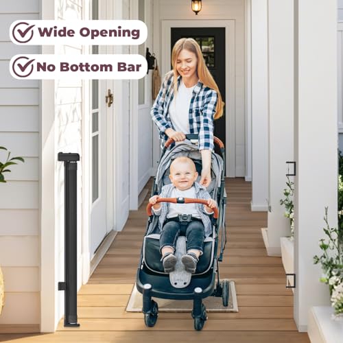 Image of Retractable Baby Gates 2 Pack, 55 inch Wide Mesh Dog Gate Indoor | 34 inch Tall Gate for Stairs Doorways Hallways Deck, Child Pet Safety Gate for Indoor Outdoor Home Use, Black