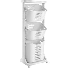 Storage Basket, 360 Rolling Movable Household Laundry Basket,Floor-Standing White Multi-layer Clothes Organizer for Kitchen,living Room and Bathroom 16.92 * 12.99 * 42.91'' 3 Tiers