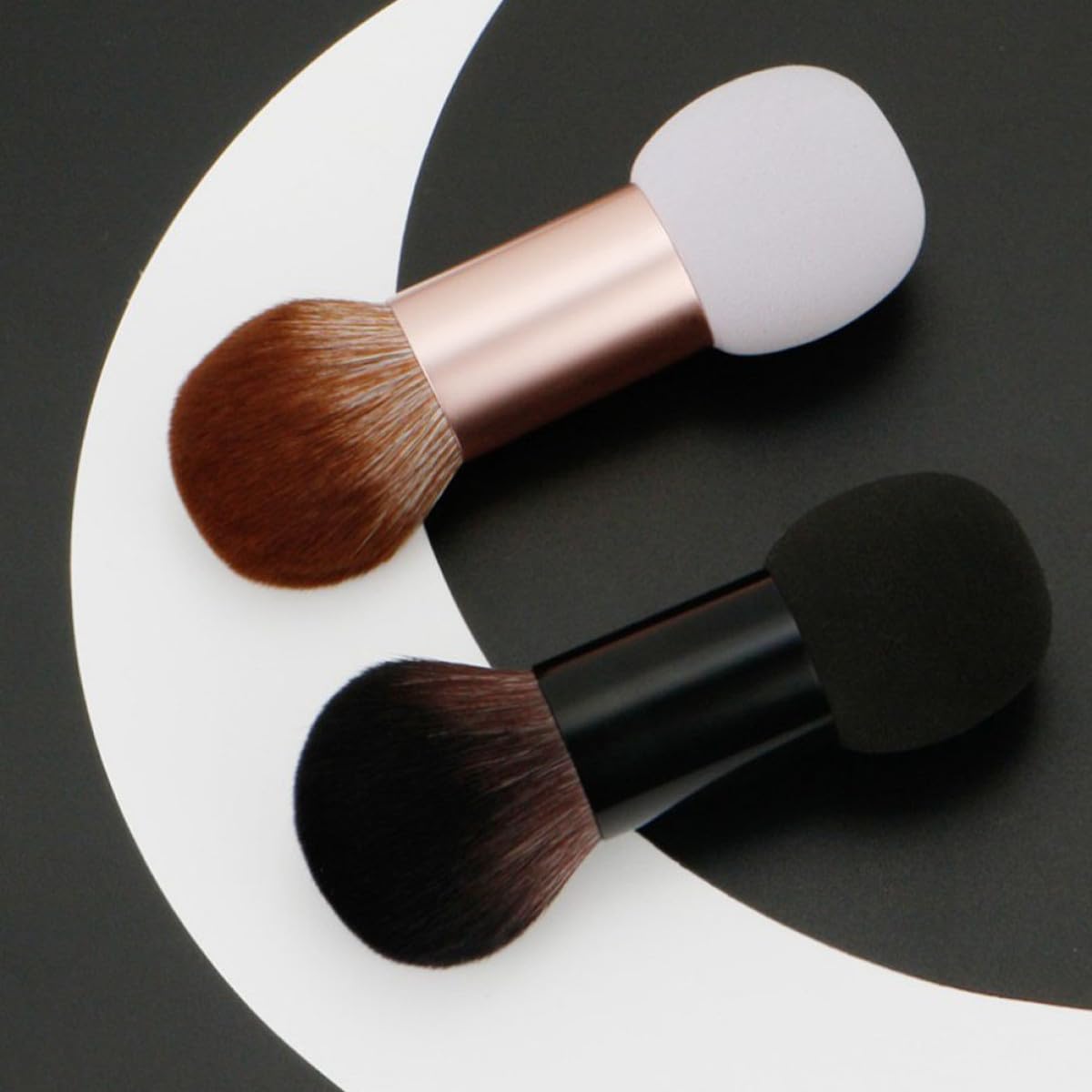Dual Headed Powder Brush Portable Multi-function Makeup Brush with Purple Sponge Tips for Blush and Face Cosmetics Use