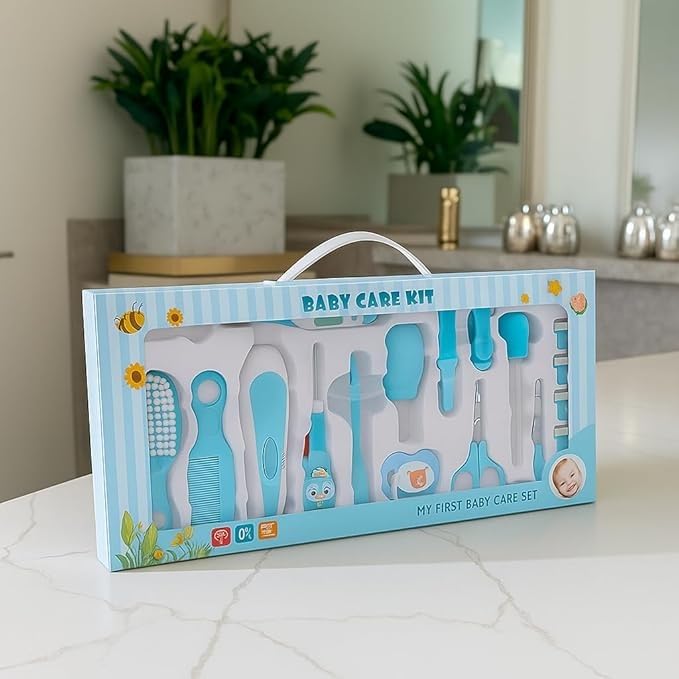 Portable Manicure Grooming Kit for New Born Baby | 20 in 1 Healthcare Accessories Set to Keep Infants & Toddlers Clean Perfect Nursery Gift with Nail, Hair, Ear Grooming Tools for Kids (Blue)