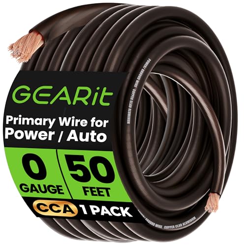 GEARit 0 Gauge Wire, 1/0 Amp Battery Power Cable, CCA Black 50FT
