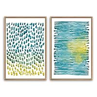 SIGNWIN Framed Canvas Print Wall Art Green, Yellow Color Gradient Dots and Lines Abstract Patterns Watercolor Minimalism Modern for Living Room, Bedroom, Office - 16