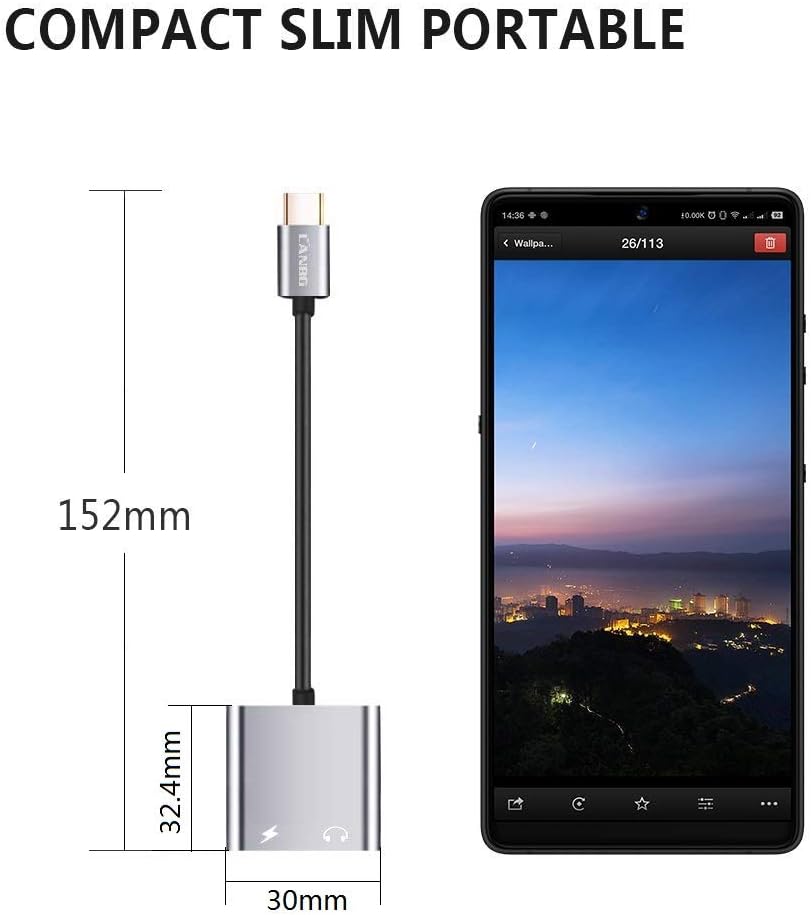 2-in-1 USB C to 3.5mm Headphones Adapter, LANBO PD Fast Charging, Hi-Res Sound, Compatible with iPad Pro 2020/2018/Galaxy Note20/S20/Note10/Google Pixel 4/4 XL/3/ 3 XL and More