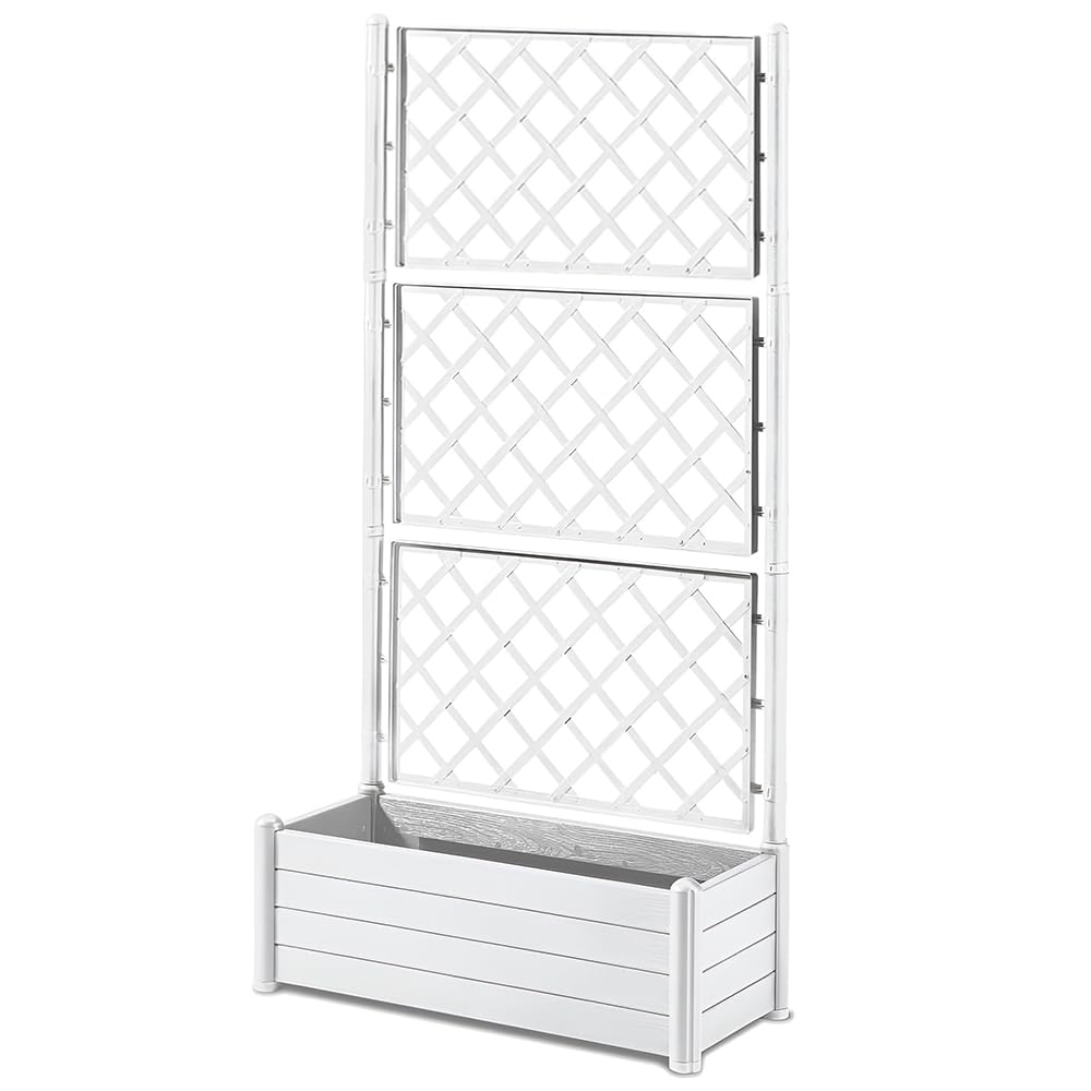 Fioriera con vaso largo cm 100 Spalliera Grigliata alta cm 195 separe' bianco graticola rampicante modulabile e componibile per Esterni Giardini Terrazze separatore ambienti locali commerciali