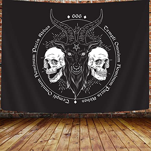 Baphomet Pentagram Satanic Tapestry, Gothic Demon Goat Head Skulls Tattoo Symbol Tapestry, Black And White Divination Devil Satanic Tapestry For Bedroom Living Room Dorm College 60X40 Inches #TOP1